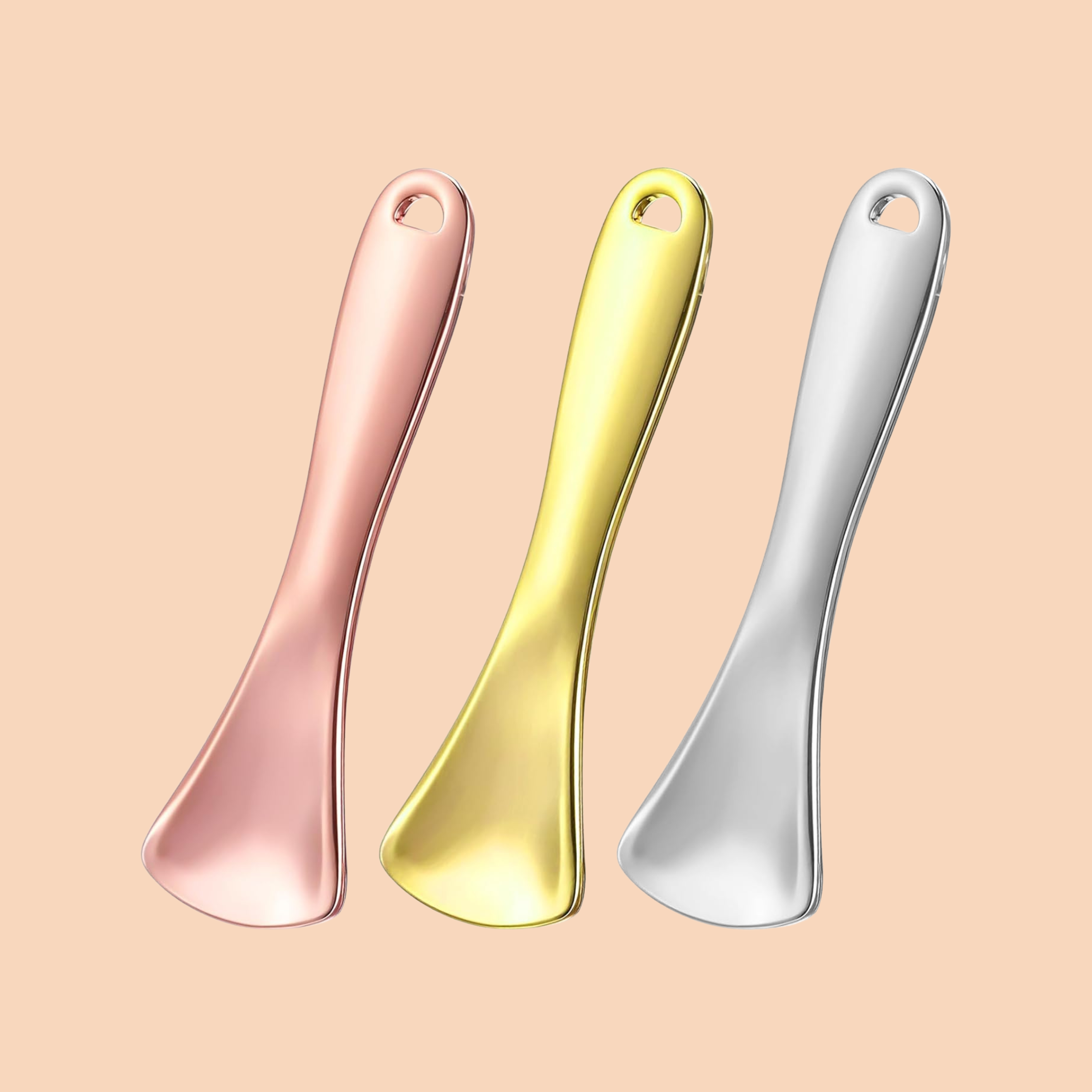 3PCS Mini Metal Makeup Spatula, Reusable Mini Beauty Scoop Cosmetic Skincare Spatula Skin Care Spoon Makeup Applicator Tool Skincare Scoop for Cream Lotions Moisturizers